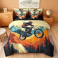 Castle Fairy Mountain Biking Bicycle Reversible 7 Pieces Comforter Set,Offroad Cycling Bed Sheet Set