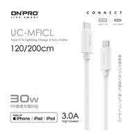 ONPRO C to L PD 30W Fast Charging Cable 1.2m 2M UC-MFICL UC-MFICL2M Transmission