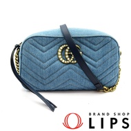 Gucci GG Marmont 絎縫小號相機包 447632 牛仔布/皮革 女士單肩包

藍色 [二手]