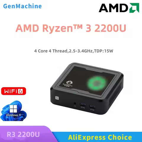 Genmachine Mini PC AMD Ryzen R3-2200U DDR4, 4K Dual Display, 6x USB Ports for Home Office & Gaming M