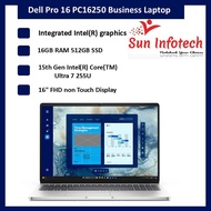 Dell Pro 16 PC16250 Business Laptop Ultra 7 255U/16" FHD+ /16GB RAM/ 512GB SSD/Integrated Intel grap