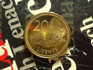 【麟雅堂】賴索托1998年20-Lisente銅鋼幣，全新《KM 64》