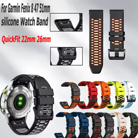 QuickFit 22mm 26mm silicone Watch Band For Garmin Fenix 8 47 51mm 7X 6X /Epix Pro 51mm/Instinct 2X/D