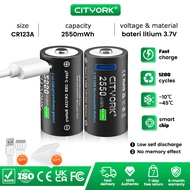 Cityork CR123A CR123 1.5H Fast Charger USB Rechargeable Battery Industrial 16340 16350 3.7V 3V Lithi