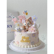 女明星玲娜貝爾蛋糕裝飾擺件粉色小狐貍川沙妲己網紅女孩生日插件