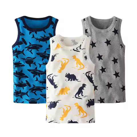 Boys Girls Design Singlet Underwear Tank Cute Kids Undershirts Cotton Tank Dinosaur Tops for Childre