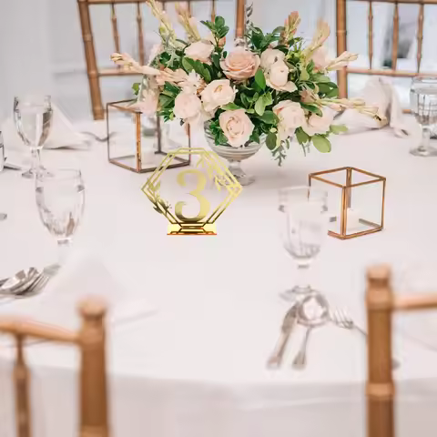10Pcs Decorative Table Sign Hexagonal Acrylic Numbered Seat Marker for Wedding Reception Banquet Con
