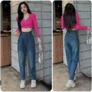 3381- High-waisted baggy jeans in dark blue with dirty yellow light, 95cm long, with pockets in bagg