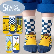 Pikachu Kids Socks 5 Pairs Cotton 1-12 Years Pokémon Mid-Calf Socks Boys Girls Holiday Birthday Gift