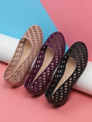 men, Summer Hollow Plastic Mom Shoes, Wet Water Jelly Shoes, Black Flat Casual Work Shoes For Women