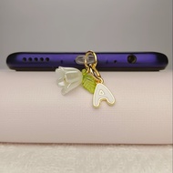 Mobile Phone Anti-dust Plug 1pc White Flowers 26 White Hollow Letters Mobile Phone Anti-dust Plug
