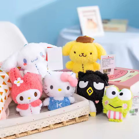 Sanrio Lovely Frog Penguin Hellokitty Melody Cinnamoroll Purin Plush Keychains Pendant Kawaii Girls 