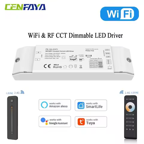 CENFAYA WiFi TUYA CCT LED Driver KIT Smart Dimmable Driver Works with Alexa and Google Home 2.4GHz R