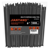 8 Inch Zip Ties Double Sided Toothed (Bulk 1000 Pack Black),65lbs Tensile Strength Heavy Duty Cable 