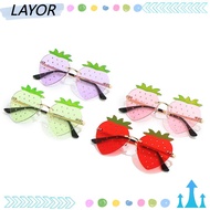 LAYORSG Strawberry Sunglasses, Metal Halloween Costume Rimless Sun Glasses, Fashion Street Snap Y2K 