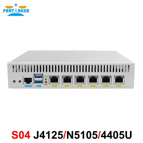 Partaker S04 Firewall Appliance Intel N5105 6xi225/i226 2.5GbE pfSense OPNsense MikroTik VPN Router 