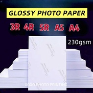 Glossy Photo Paper 230gsm 100 Sheets | A4 / A5 / 3R / 4R / 5R | High Quality for Inkjet Printer