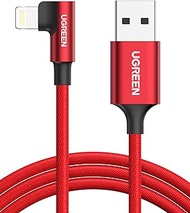 UGREEN Lightning to USB A Cable 90 Degree [1M Apple MFi Certified] iPhone Charger Cable Right Angle Nylon Braided Cord, Compatible with iPhone 14 Pro Max 14 Plus 13 12 SE 11 XR Xs 8 7 6S iPad, Red