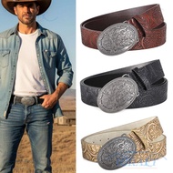 CRAFTML Western Cowboy Belt, PU Leather Vintage Carved Buckle Embossed Belt, Trendy Punk Rock Retro 