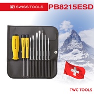 PB Swiss Tools ชุดไขควง รุ่น PB 8215ESD ด้ามยาง ด้ามกันไฟฟ้าสถิตย์ ไขควงซองหนัง 10 ตัวชุด Swiss Made