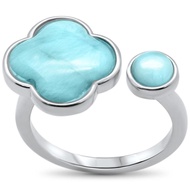 Oxford Diamond Co .925 Sterling Silver Natural Larimar Elegant Flower Open Ring Sizes 5-10