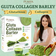 Purita Gluta Collagen Barley Juice 100% Barley Grass Powder Original add Collagen Glutathione Detoxification, Burning Fat, Purifying Liver, Lowering Cholesterol, Beautiful Skin, Healthy Slimming Drink 45g