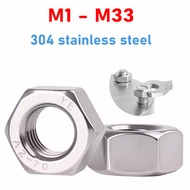 M1 - M33 DIN934 304 A2-70 Stainless Steel Hex Hexagon Nut Metric Threaded Hexagonal Metal Fasteners 