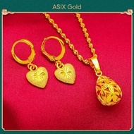 ASIXGOLD Women's Gold 916 Water Drop Necklace Heart Earrings 2-in-1 Jewelry Set 24K Gold Bangkok Gold Jewelry