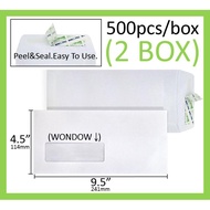 Envelope 4.5" x 9.5" White Window with Peel & Seal (500 Pcs/Box) - 2 Box