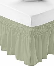 RisQiten Sage Green Bed Skirt Queen Size 16 Inch Drop, Farmhouse Pure Sage Green Adjustable Elastic Bedskirt Dust Ruffle for Queen Bed, Modern Art Decor Wrap Around Bed Skirts Pleated Bed Frame Cover