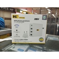 HK TC-D23 48W QUICK CHARGER 4 PORT PD TYPE C 30W 2 USB/ 24Aa QC 3.0 VOOC 18W CHARGER 2 VERSION FLAT 