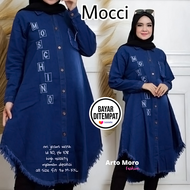 Long tunik mochi - Tunik long jeans - Tunik denim - Tunik jins - Tunik bordir - Tunik busui - Baju w