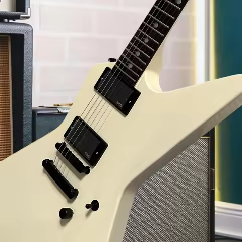 Off White Explorer V Shape Electric Guitar Rosewood Fingerboard HH Pickups 3-Knob Fixed Bridge High 