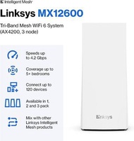 Linksys Velop MX12600 AX4200 三頻 Mesh WiFi 6 路由器 (3件裝)