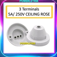 5A ROUND CEILING ROSE / 3 TERMINAL CEILING WIRE CONNECTOR 5A 250V - COLOUR WHITE