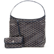 Goyard Navy Blue Goyardine Canvas and Chevroches Calfskin Boheme Hobo Bag