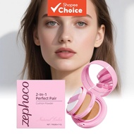 Zephoco 2-in-1 Cushion Powder Compact 19g Ivory White/Natural/Dark Skin Tone Flawless Base Makeup Se