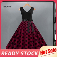 [YH] 1950s Party Dress Elegant Timeless Vintage Dress Vintage Floral Lace-up Midi Dress with Bow Det