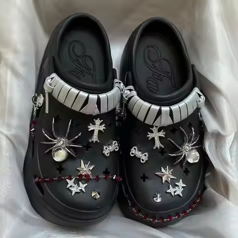 Gothic Cross Metal Spider Shoes Decorations Summer 2026 Luxury Red Crystal Chain Clogs Accessories Y