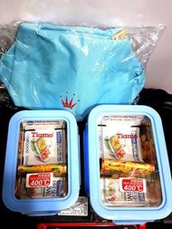 ⛧全新⛤TIAMO 耐熱玻璃分隔保鮮盒500ML➕750ML(2入組)附保溫提袋# 野餐 露營 保鮮 微波 烤箱 電鍋 餐盒 便當