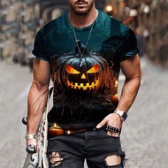 Unisex Halloween Pumpkin Ghost Skull 3D Print O-Neck Tees Loose Trendy Summer Casual Short Sleeve To