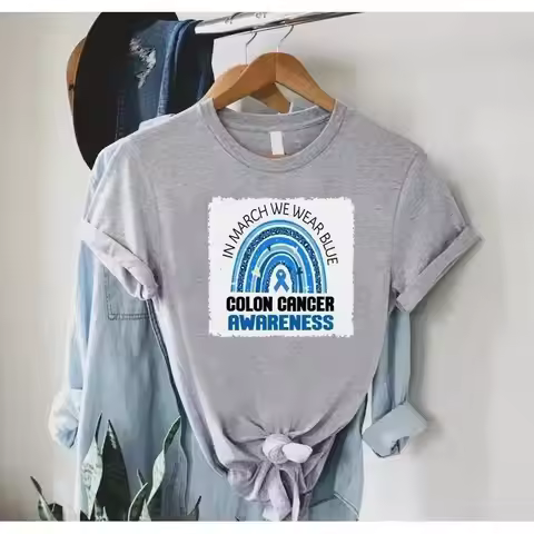 Colon Cancer Awareness T Shirt Rainbow Month In March We Wear Blue Support