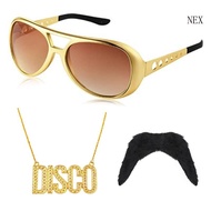 NEX 3 Pcs 70s Disco Costume for Men 70s Costume Accessories Hippie Glasses Disco Necklace 50s 60s 70