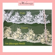 Renda Bunga 3D/ Lace Flower 3D /Flower Pearl Manik Border Laces/Embroidery Lace  [Jual meter]