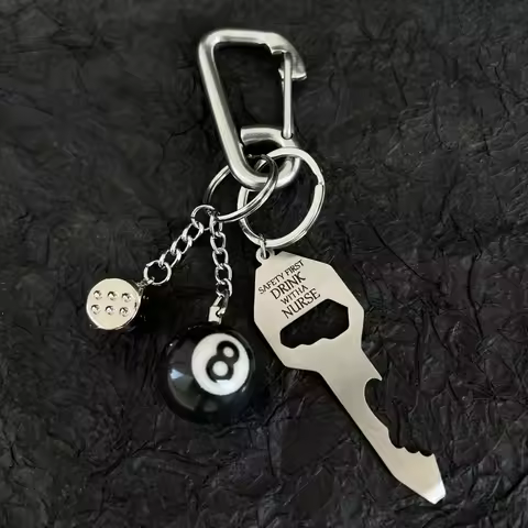 3D Black No 8 Billiard Keychain Lucky Dice Beer bottle opener Fashion Creative Women Men Solid Metal