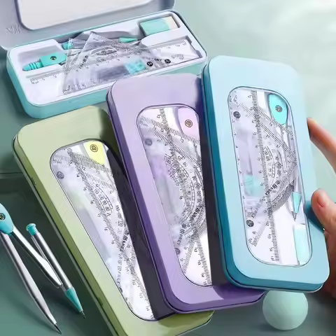 7-Piece Compass and Ruler Set Student Ruler Set Cute Rriangle Ruler Set Exam Specific Ruler Box Set 
