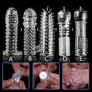 5 Types in 1 G spot Reusable Spike Time Delay Crystal Penis Sleeves with Spike and Bolitas Male Penis Extender Sleeves Cock Sex Rings Sex Toys for Men