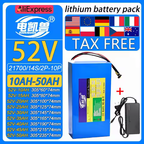 New High quality 21700 14s Lithium Battery Pack 52V 50Ah 45Ah 40Ah 35Ah 30Ah 25Ah 20Ah 15Ah 10Ah Bui