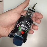 Black PU Leather Inhaler Case With Keychain And "Ain't Easy Being Wheezy" Embroidery - Portable Prot