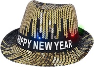 Boland 13459 LED Happy New Year Hat with Lighting and Sequins, Sparkling Fedora for New Year's Eve a